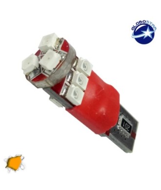 GloboStar® T10 W5W 11350 Λαμπτήρας LED T10 Can Bus με 9 SMD 2.52W DC 12-16V IP20 1210 300lm 360° Πορτοκαλί